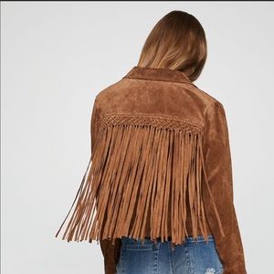 Genuine suede fall fringe jacket, camel / taupe / brown. BCBG generation NWT